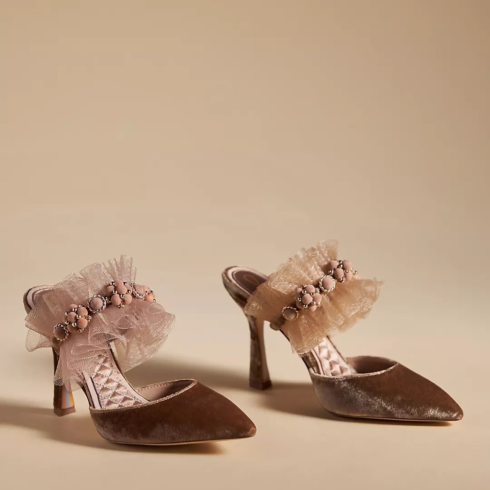 Sam Edelman Brown Velvet Heels with Ruffle